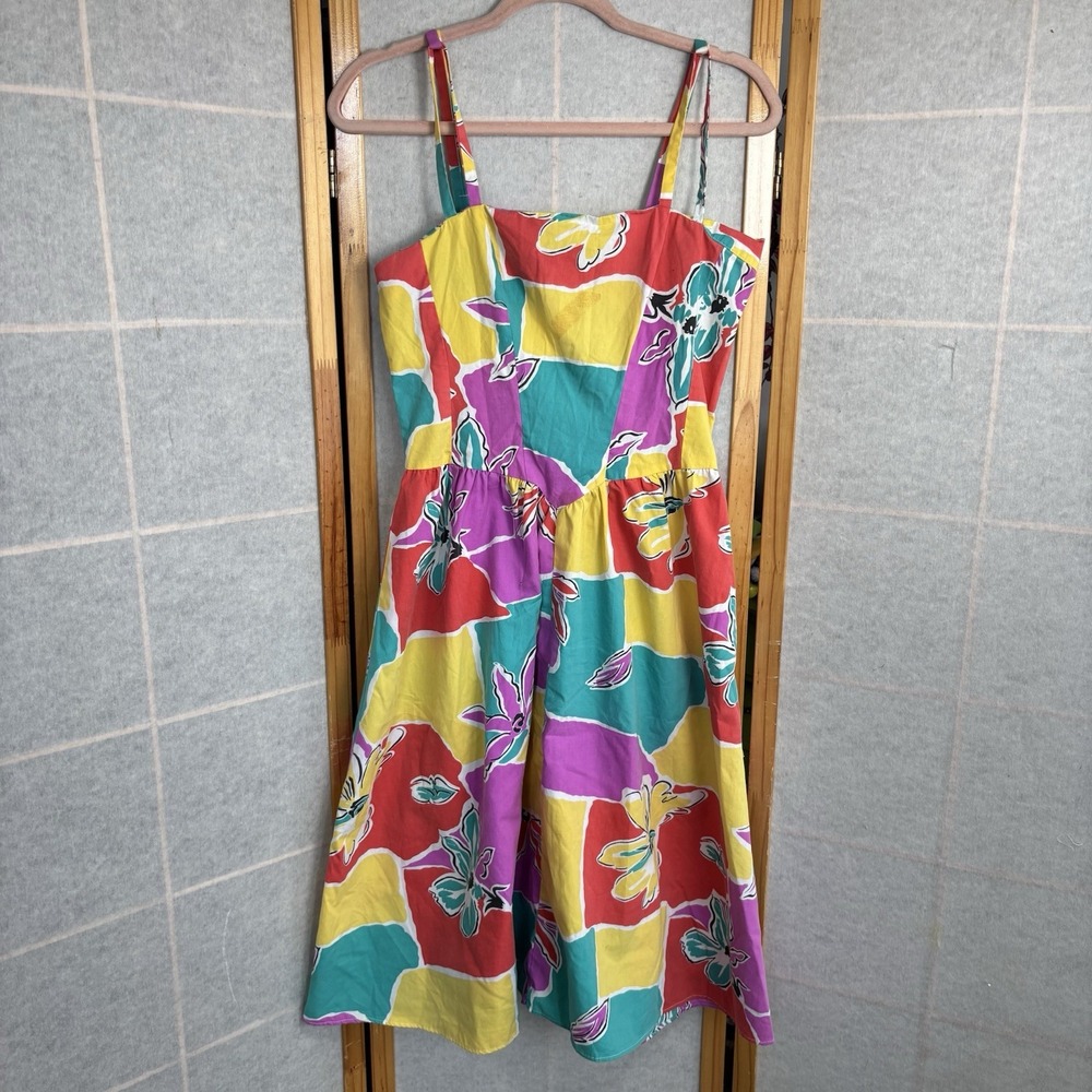 Vintage Prince David Color Block Mod Midi Retro Floral Dress‎ Women's Sz 5/6